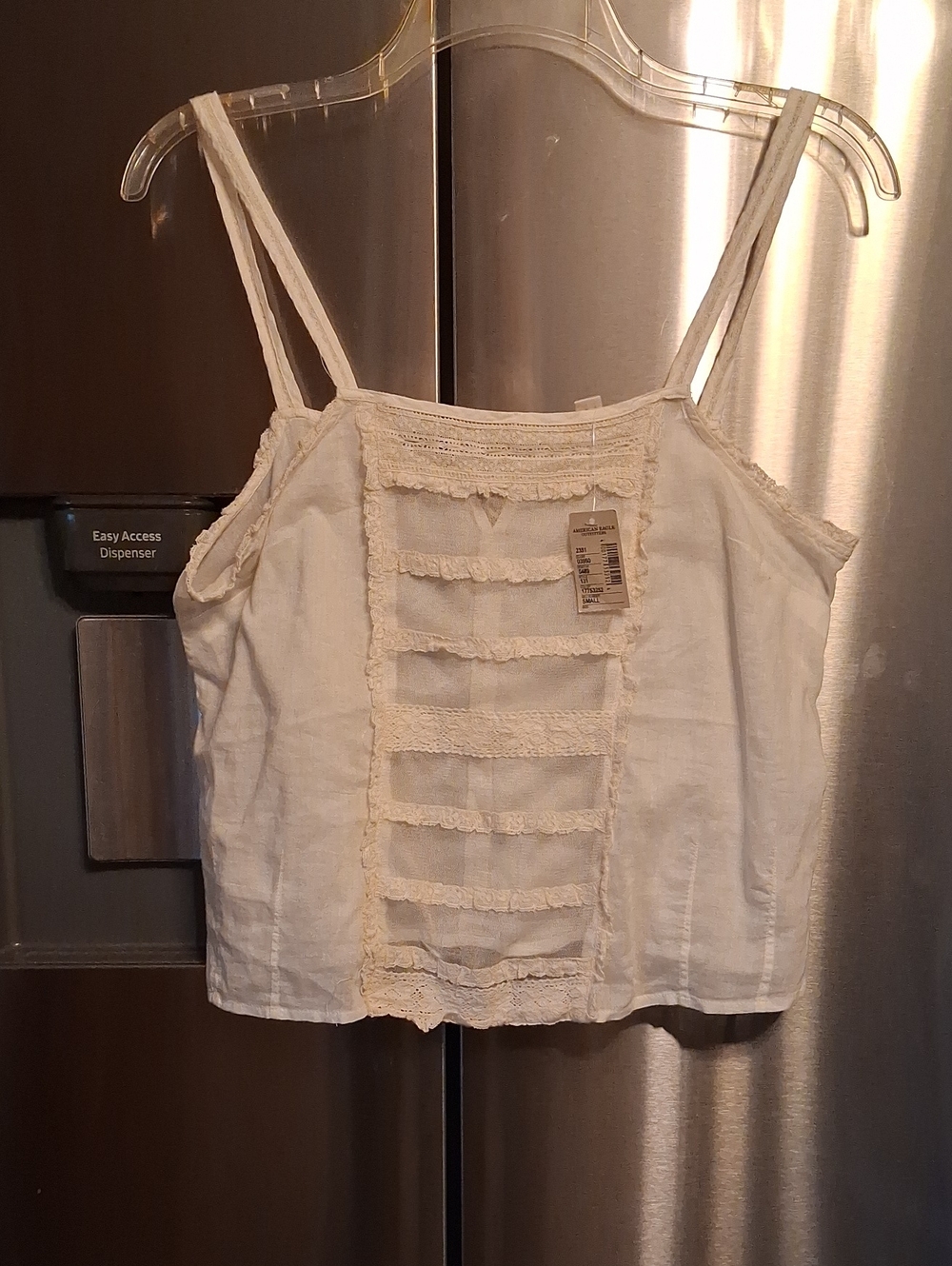 American Eagle Outfitters Cream Lace-Trim Cropped Cami, Size Small